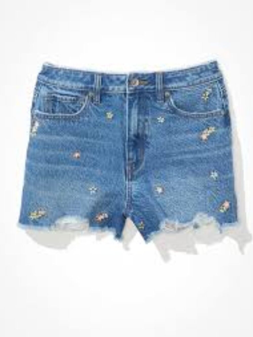 NWT American Eagle Denim Mom Shorts, Floral Embroidered Indigo - Size 18